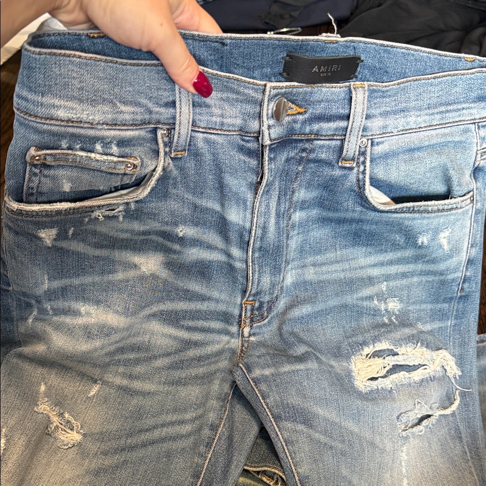 AMIRI Light Blue Distressed Skinny Jeans